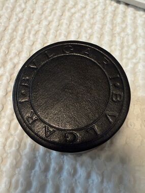Bulgari Black Round Leather Jewelery Case with Embossed Logo